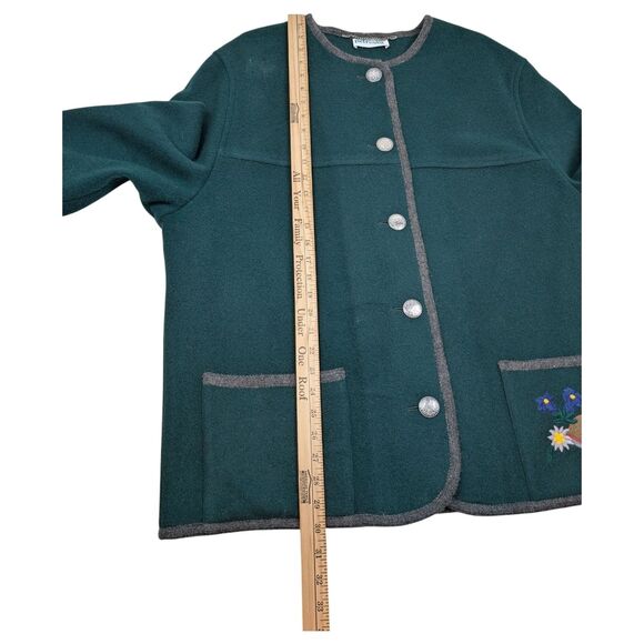 Petressa Blazer Women's 46 Green Wool Blend Edelweiss Embroidery Evergreen VTG - Picture 10 of 11